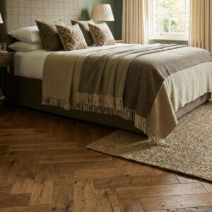 Engineered Oak Antique Brown Lacquered Parquet Herringbone Wood Flooring - 15mm x 3mm x 125mm