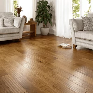 Engineered Oak Golden Brushed Lacquered Wood Flooring - 18mm x 4mm x 125mm