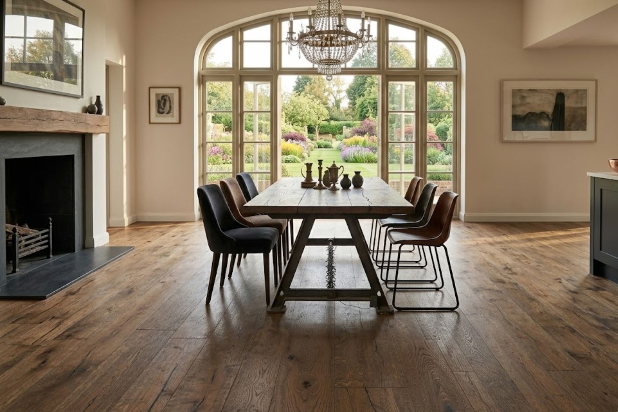 Engineered Oak Golden Antique Brown Lacquered Wood Flooring - 14mm x 3mm x 190mm