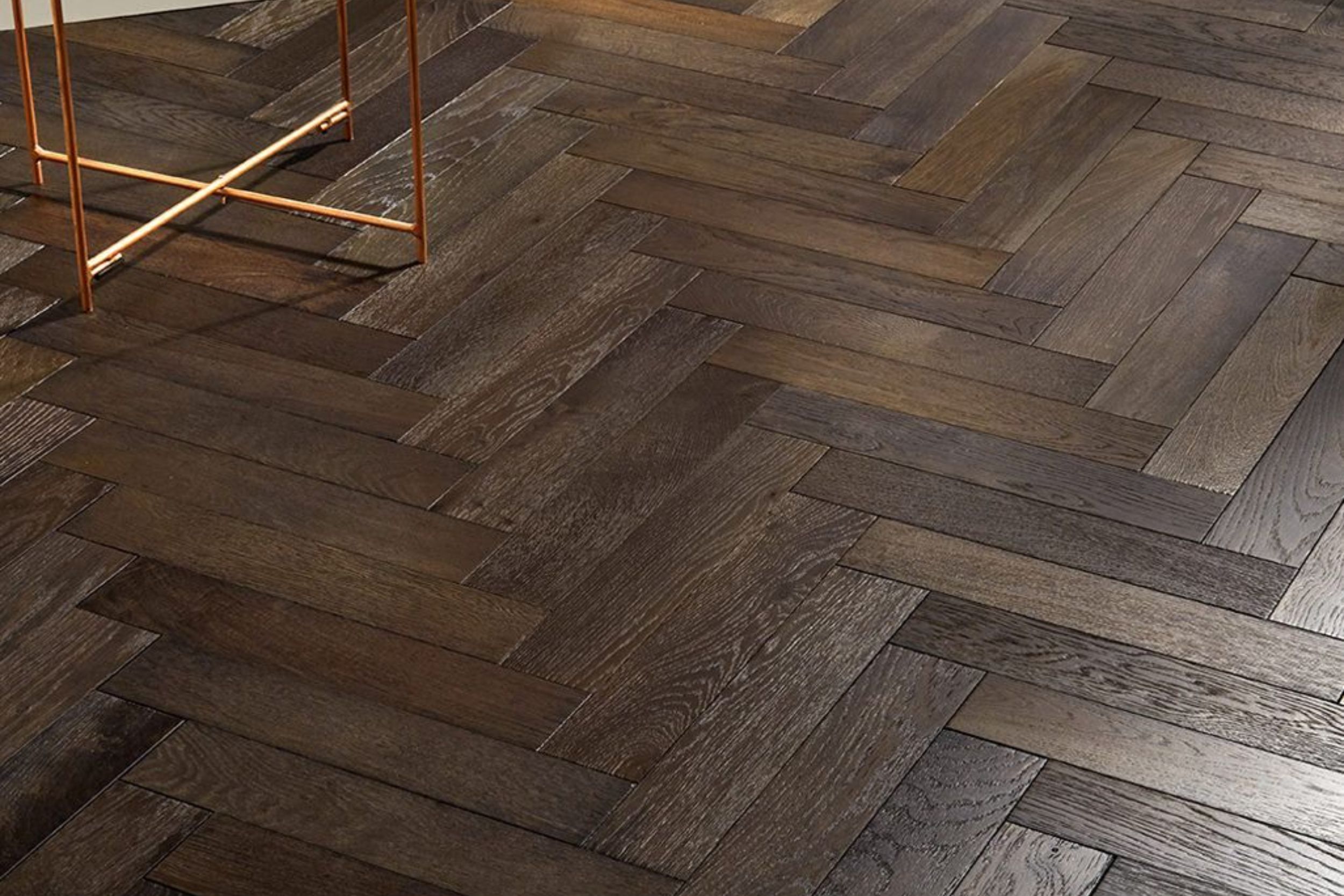 Parquet Herringbone Engineered Oak Flooring Dark Brown UV Lacquered - 15mm x 3mm x 120mm - Image 2