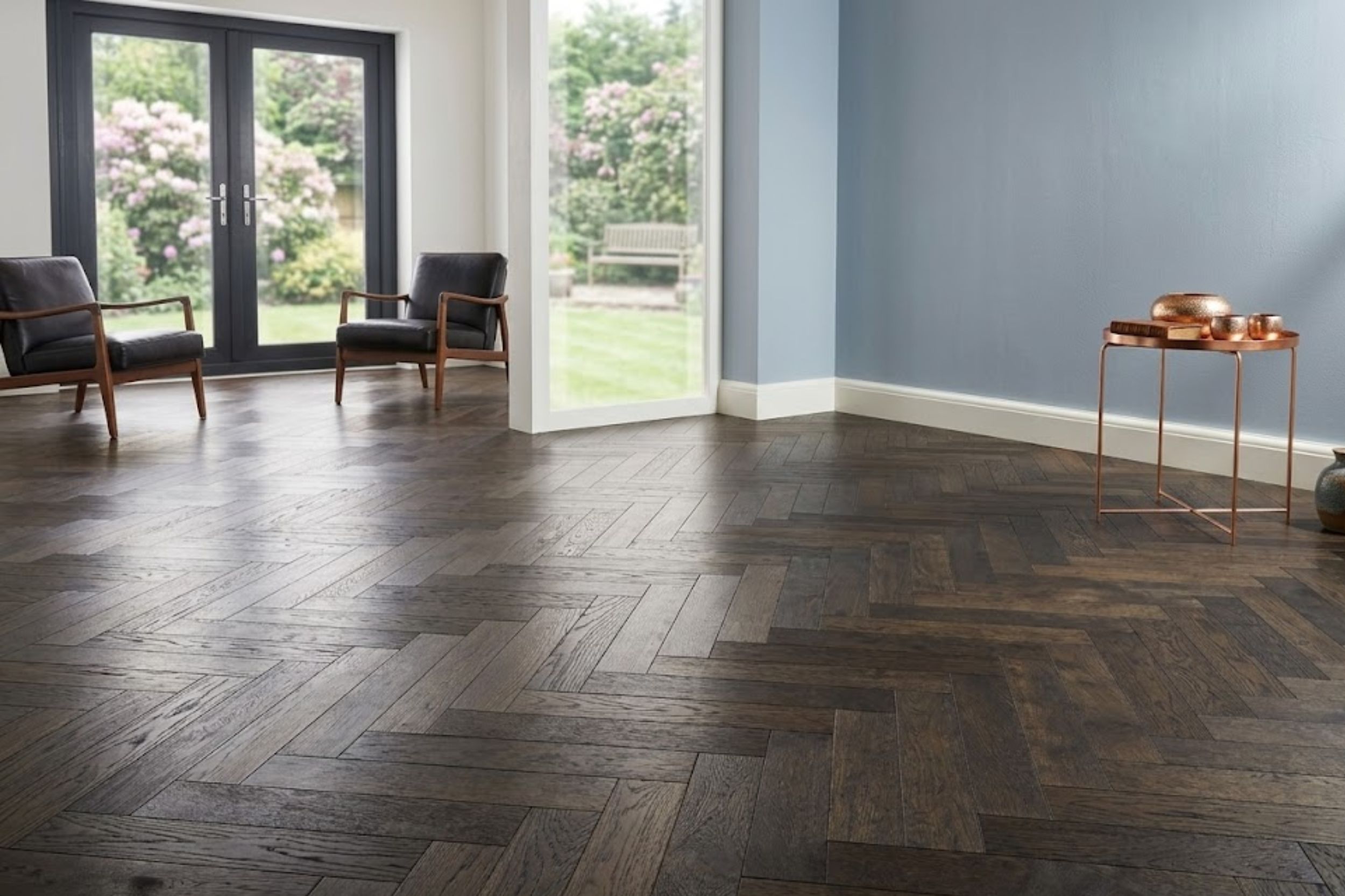 Parquet Herringbone Engineered Oak Flooring Dark Brown UV Lacquered - 15mm x 3mm x 120mm - Image 3