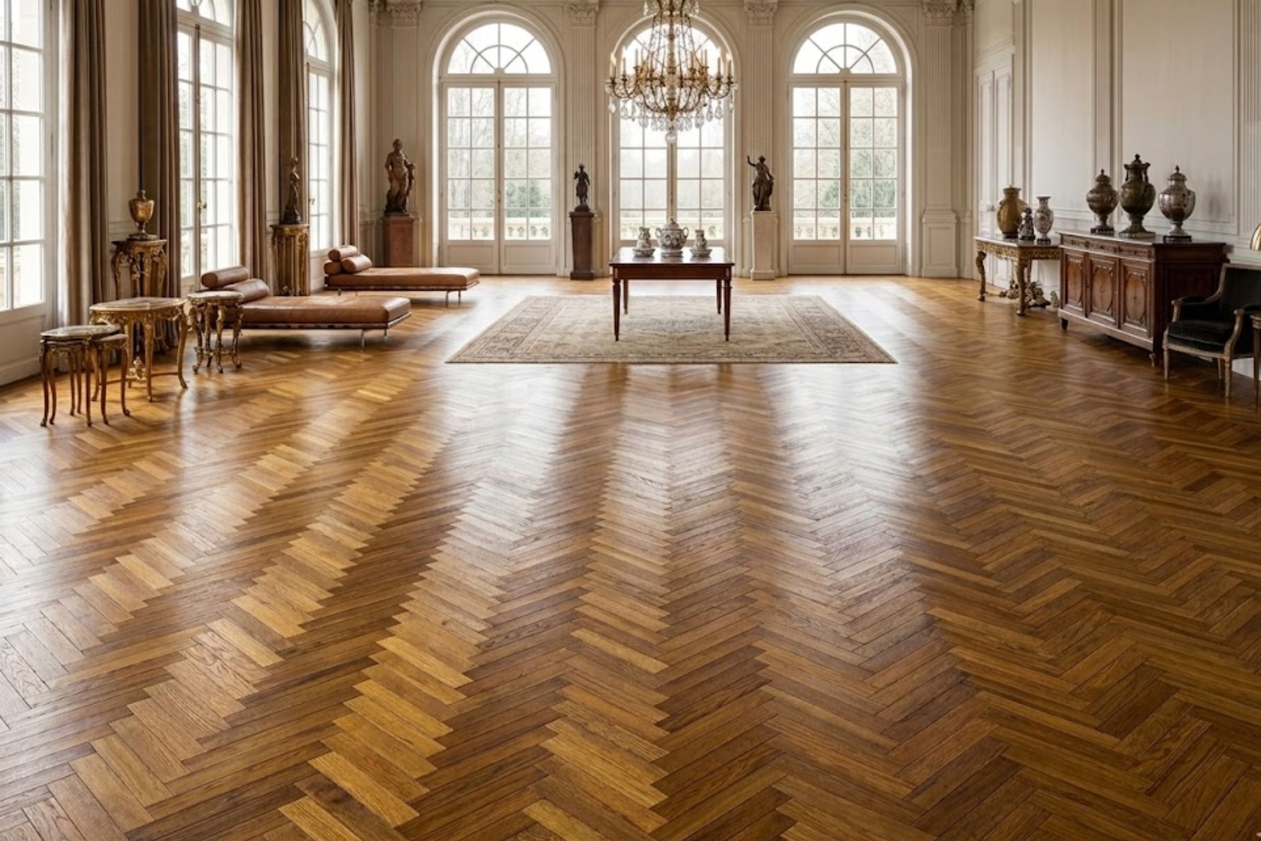 Engineered Oak Parquet Herringbone Golden Honey Wood Flooring - 15mm x 3mm x 120mm