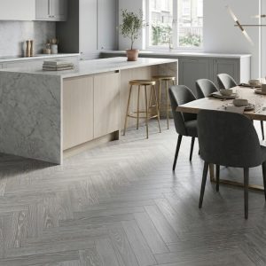 Engineered Oak Parquet Herringbone Pebble Grey Wood Flooring - 15mm x 3mm x 120mm