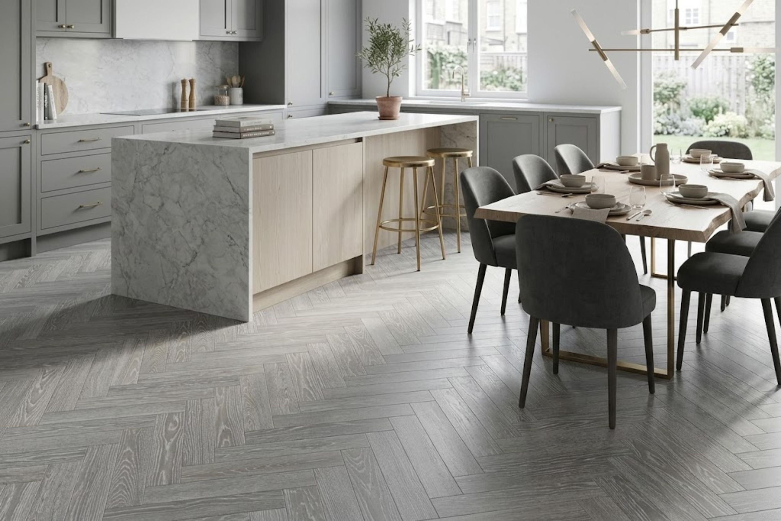 Engineered Oak Parquet Herringbone Pebble Grey Wood Flooring - 15mm x 3mm x 120mm