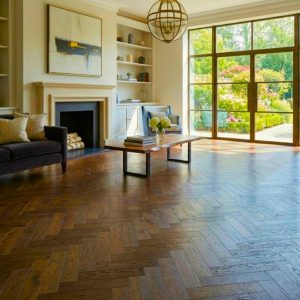 Parquet Herringbone Engineered Oak Flooring Smoked Brushed - 14mm x 3mm x 90mm