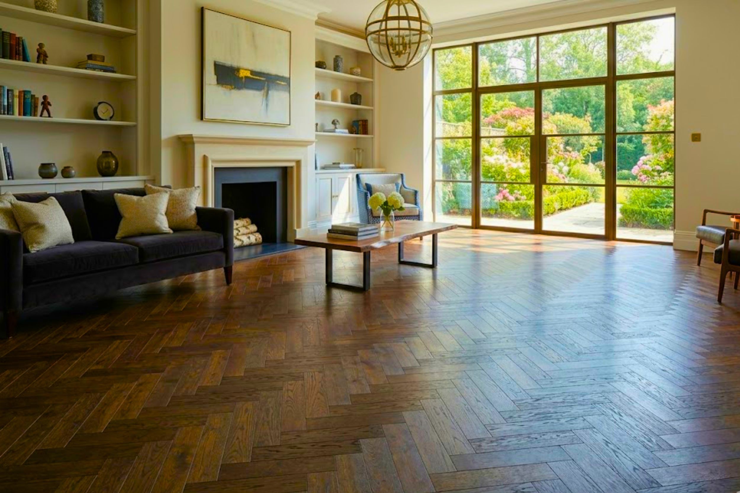 Parquet Herringbone Engineered Oak Flooring Smoked Brushed - 14mm x 3mm x 90mm